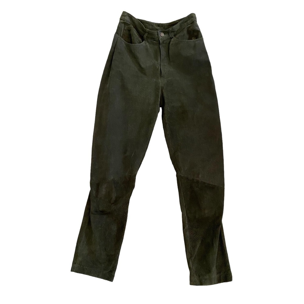 Vintage Lew Magram Womens Olive Green Leather Straight Leg Pants Lined Size 8